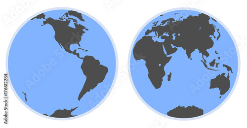Map of world. Silhouette of the eastern and western hemisphere of the planet Earth. photo