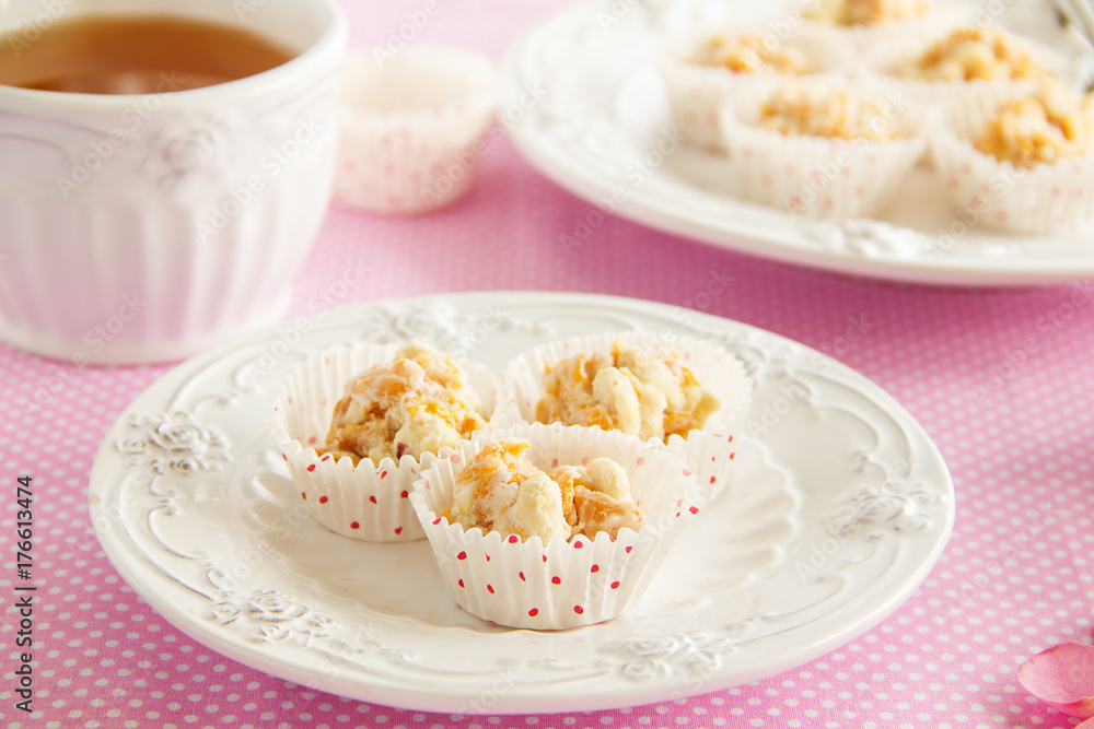 Homemade dietary sweets with dried fruits in white chocolate. Homemade dietary sweets with dried fruits in white chocolate.