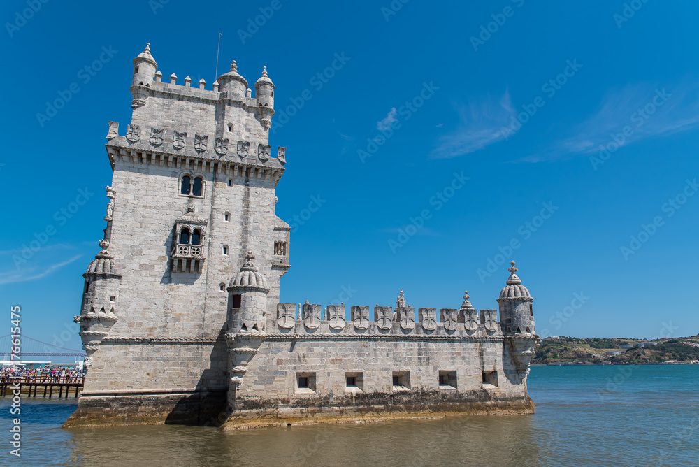 Lisbon, Belem tower, fortified monument in the sea 
