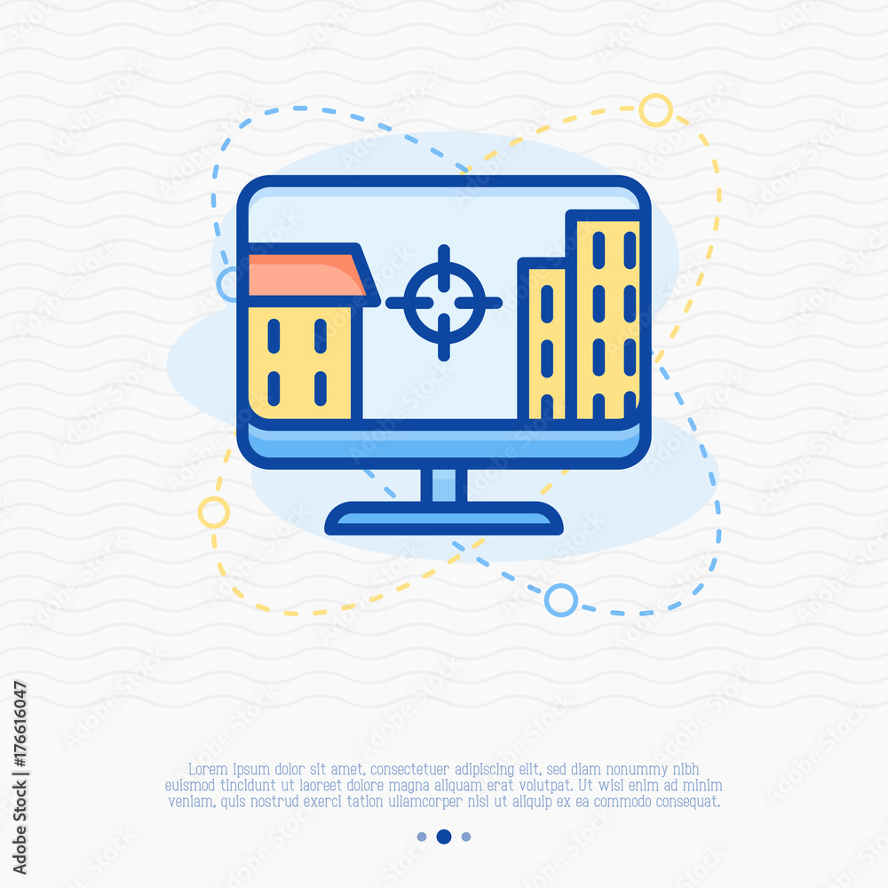 Shooter game on monitor thin line icon. Vector illustration of cybersport. Shooter game on monitor thin line icon. Vector illustration of cybersport.