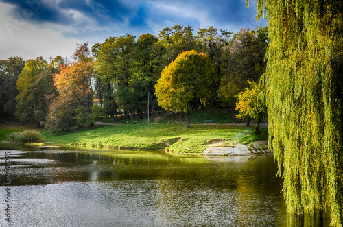 Landscape of the city park in the autumn season