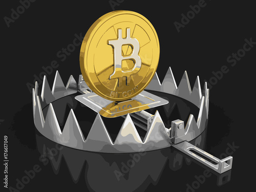 Trap and bitcoin. Image with clipping path