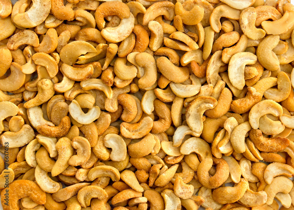 Roasted and salted Cashew nuts (texture, background)