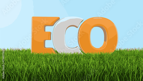 Eco text on grass. Image with clipping path