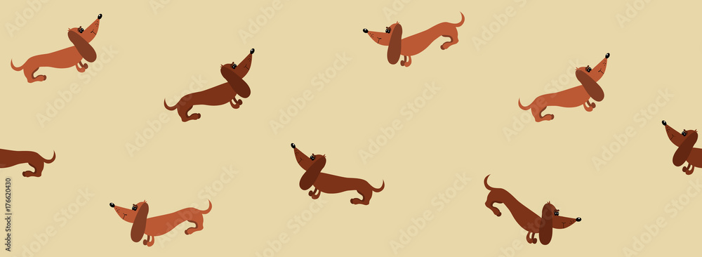 Seamless pattern with dachshund dogs on a beige background. Border. Seamless sample. It can be used as a background. Vector illustration. Seamless pattern with dachshund dogs on a beige background. Border. Seamless sample. It can be used as a background. Vector illustration.