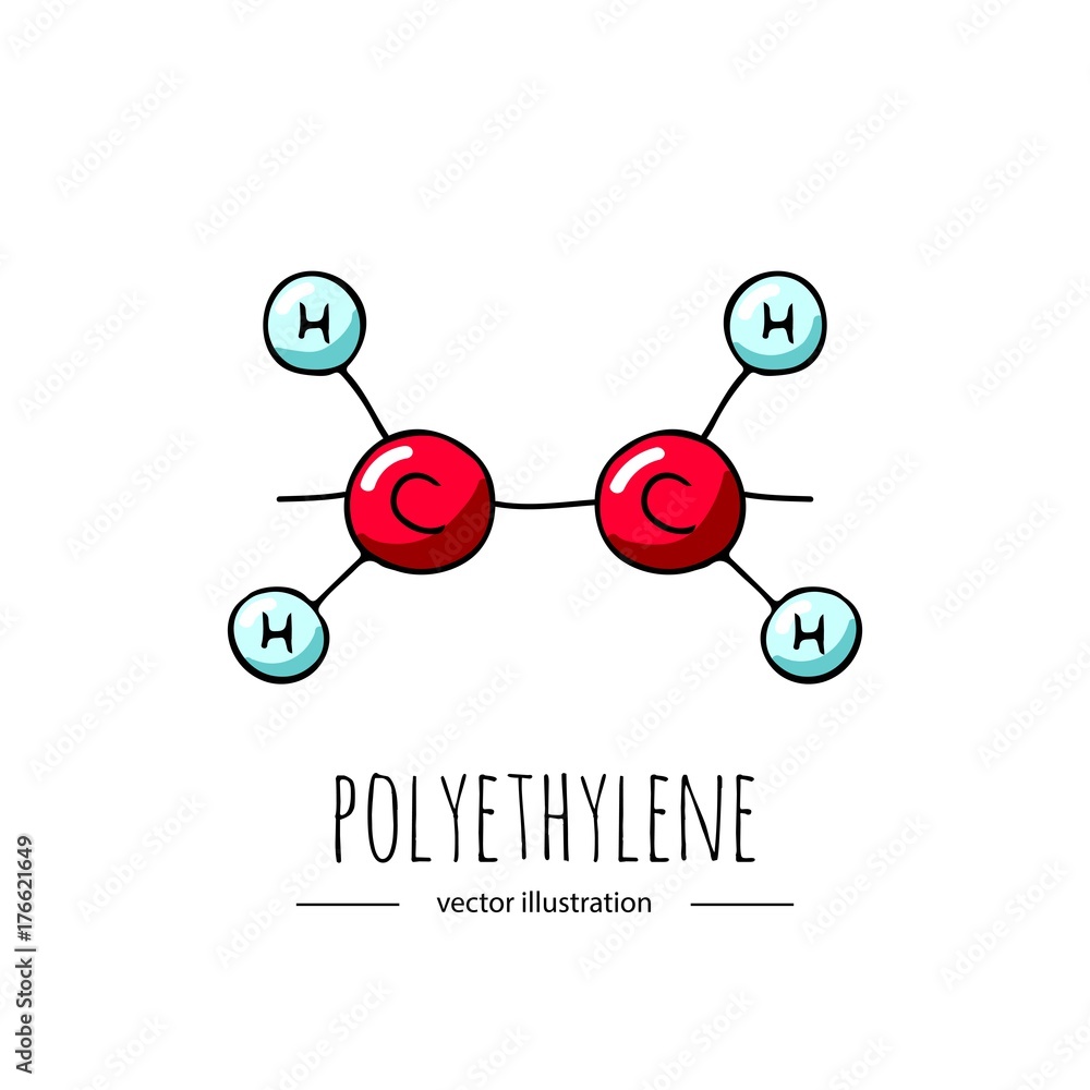 Hand drawn doodle Polyethylene chemical formula icon. Vector illustration. Cartoon molecule element. Sketch polymer molecular structure Plastic scientific formula isolated on white background Bag Film Hand drawn doodle Polyethylene chemical formula icon. Vector illustration. Cartoon molecule element. Sketch polymer molecular structure Plastic scientific formula isolated on white background Bag Film