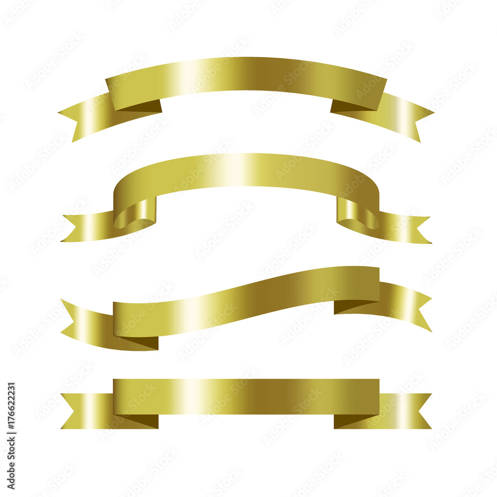set of golden ribbon collection 3d effect with place for text vector isolated on white