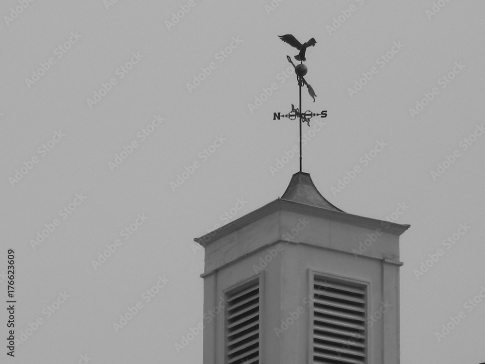 black and white bell tower with weathervane and eagle black and white bell tower with weathervane and eagle
