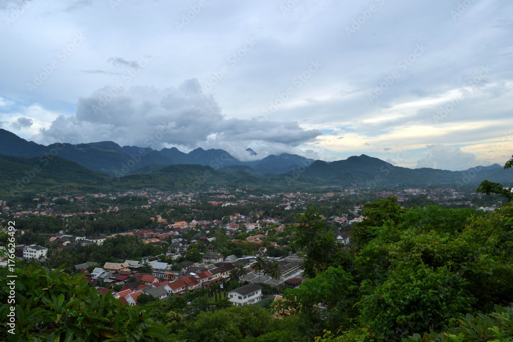 The view of Luang Prabang town in Laos from the hill