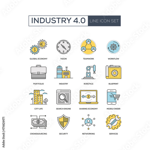 Industry 4.0 Colored Line Icon Set