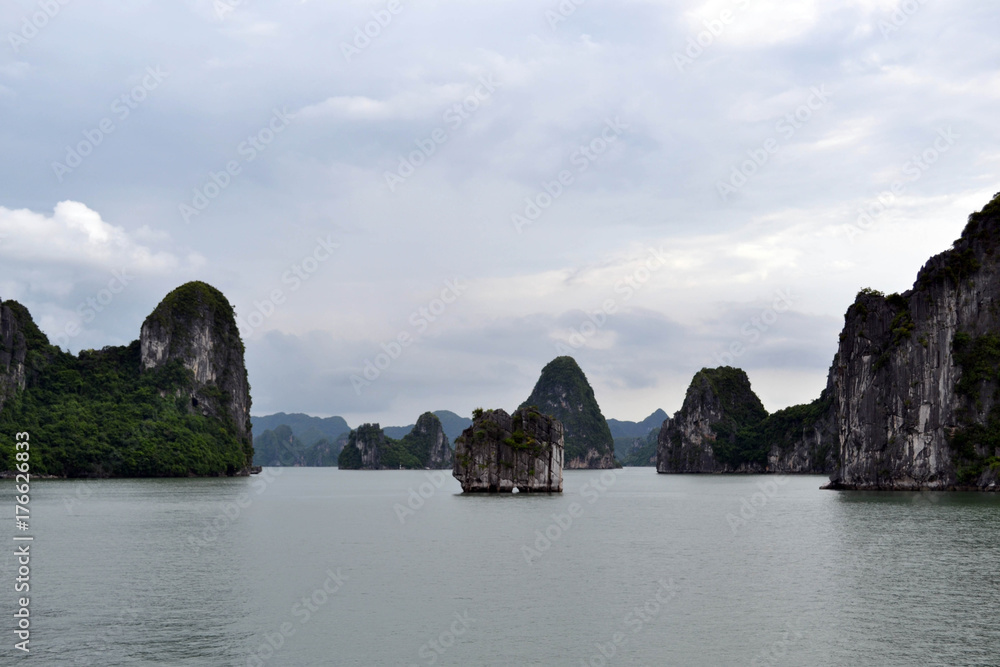 The view around Ha Long Bay in Vietnam. It's a UNESCO world heritage