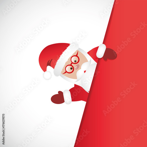 weihnachtsmann mit roter brille winkt aus der ecke