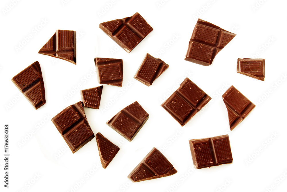 chocolate pieces isolated on white background chocolate pieces isolated on white background
