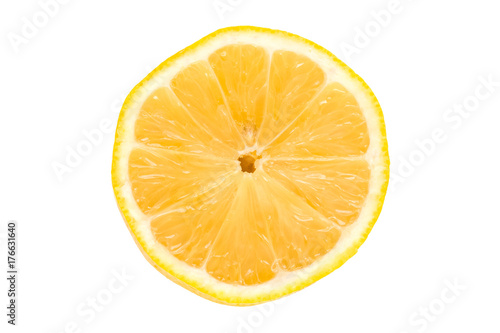 Slice of ripe lemon top view Isolated on White Background