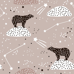 Crédence de cuisine Cosmos patrons Silhouettes d'ours polaires et constellations  © solodkayamari