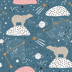 Crédence de cuisine Cosmos patrons Ours polaires et constellations étoilées  © solodkayamari
