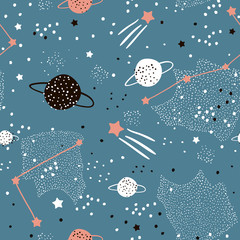 Crédence de cuisine Cosmos patrons Étoiles et constellations dessinées à la main  © solodkayamari