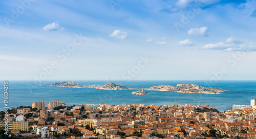 Îles du Frioul depuis Notre-Dame-de-la-Garde, Marseille, Bouches-du-Rhône, Provence, France