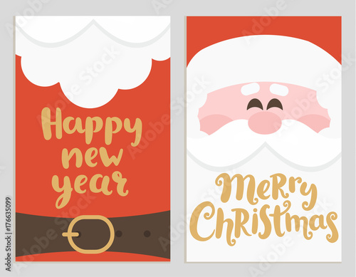 Santa's message banners for happy New Year and Merry Christmas. Cards with handrawn lettering. Vector illustration.