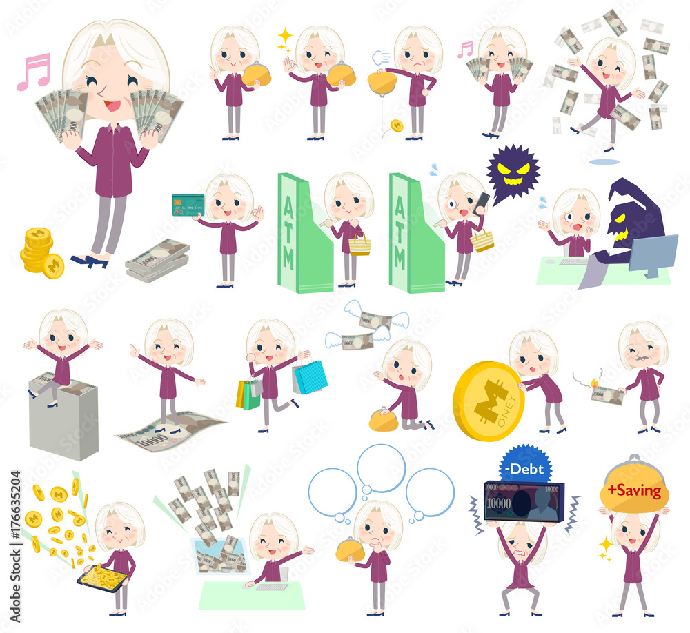 purple shirt old women White_money purple shirt old women White_money