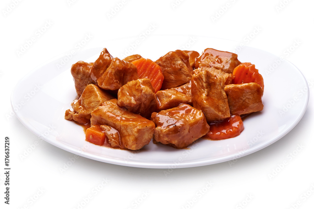 Goulash, beef stew isolated on white background Goulash, beef stew isolated on white background