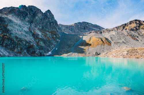 Beautiful mountain lake with turquoise water