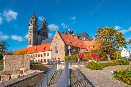 Magnificent colorful Cathedral of Magdeburg in Autumn, Germany