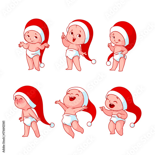 Christmas babies with different emotions.