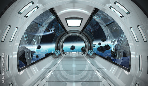 Spaceship interior with view on Earth 3D rendering elements of this image furnished by NASA © sdecoret