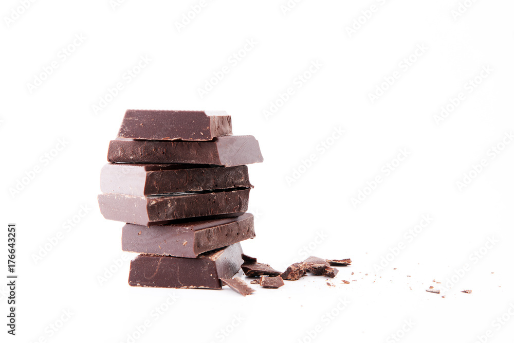 close up of chocolate bars isolated on white background close up of chocolate bars isolated on white background