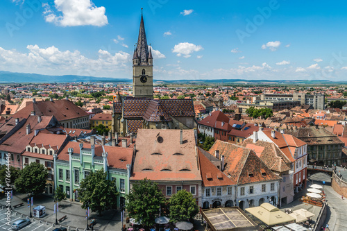 Overview of Sibiu, view from above, Transylvania, Romania, July 2017