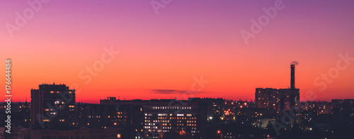 Overview of Chisinau, view from above at sunset, Republic of Moldova