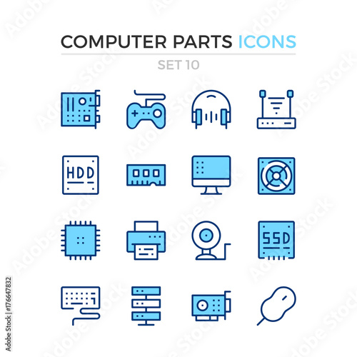 Computer parts icons. Vector line icons set. Premium quality. Simple thin line design. Modern outline symbols, pictograms