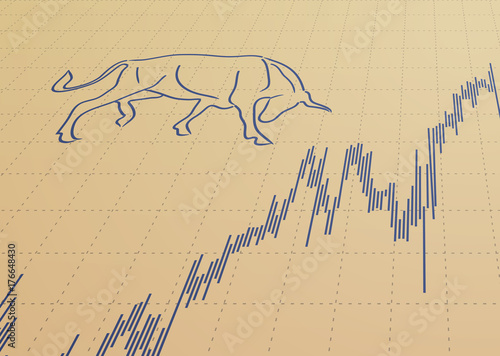 Stock chart and bull symbol.