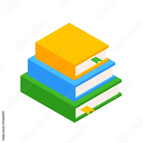 Stack of Three Books in the Isometric. Icon of 3 Books. Educational and Scientific Concept. Element for Infographic. Vector Illustration Isolated on white background