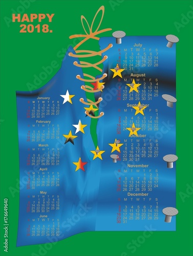 calendar 2018 european union EU flag 