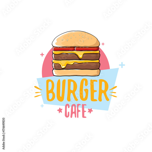 vector cartoon burger cafe logo design template with hamburger . label design element or burger house logo