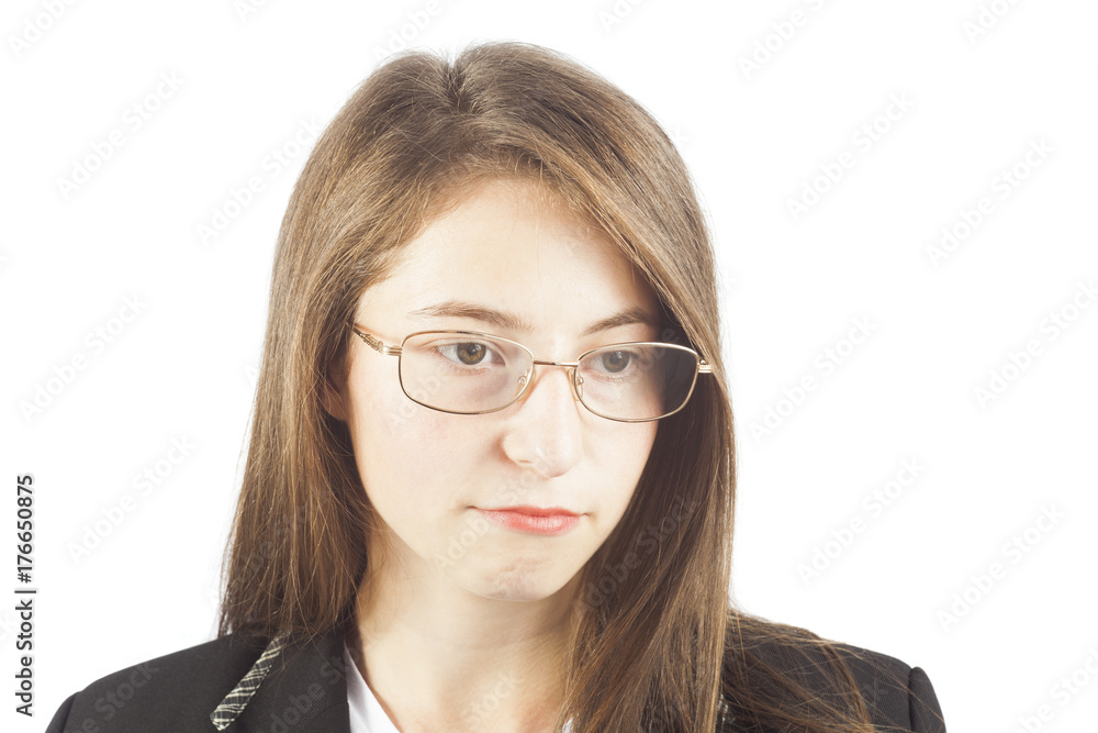 young business woman thinking about something