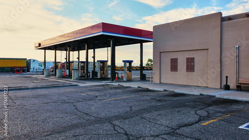 empty gas station during road trip