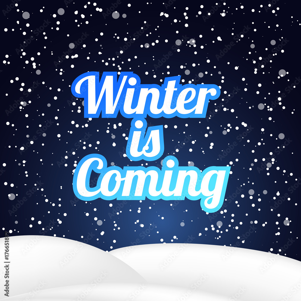 Christmas card with snow and stars on der dark background. Eps 10 vector file. Winter is coming. Blue flare gradient. New Year or Christmas card. Snoflakes are falling