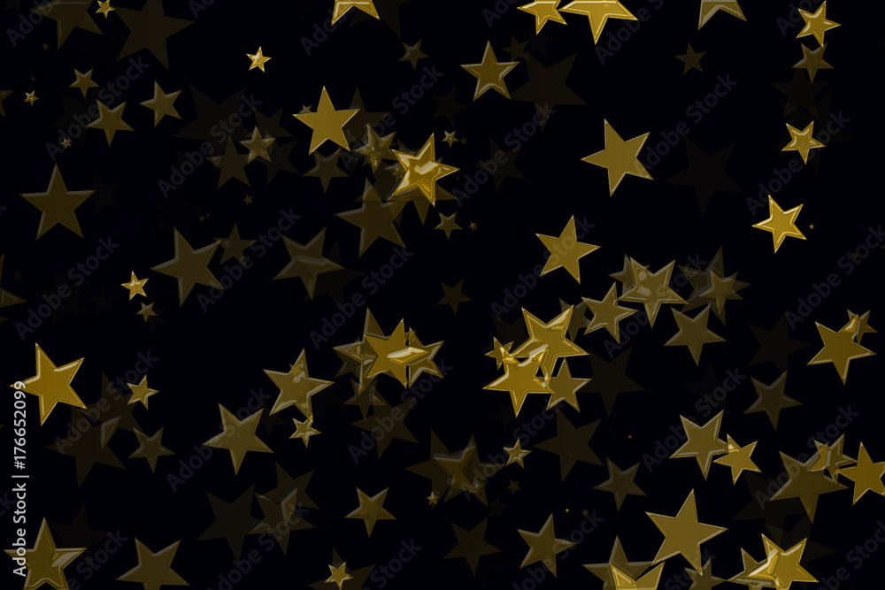 Estrellas doradas sobre fondo negro. ilustración de Stock | Adobe Stock