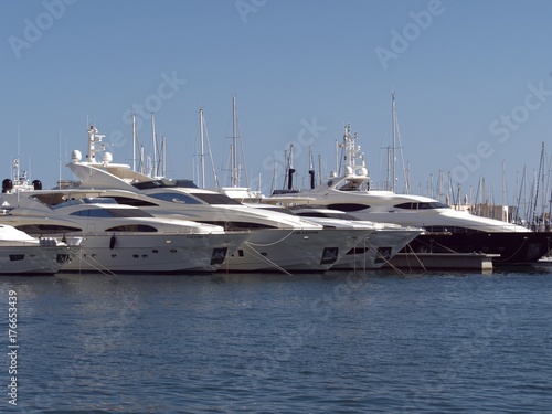 Expensive yachts moored in the port of Alicante, Spain