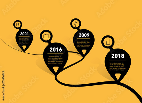 Timeline with Milestones and pointers. Horizontal Infographic timeline. Business presentation concept with options, parts, steps or technology processes. Vector web template for presentation.