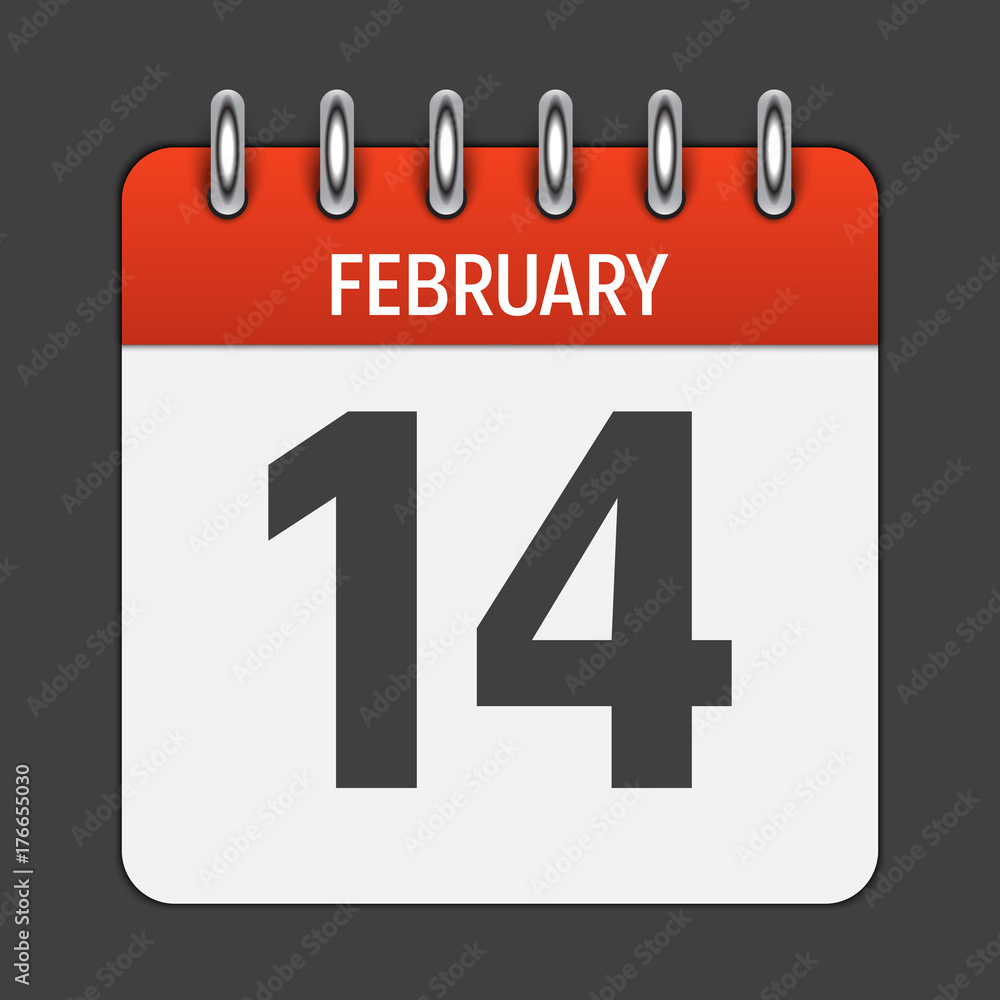 February 14 Calendar Daily Icon. Vector Illustration Emblem. Ele February 14 Calendar Daily Icon. Vector Illustration Emblem. Ele