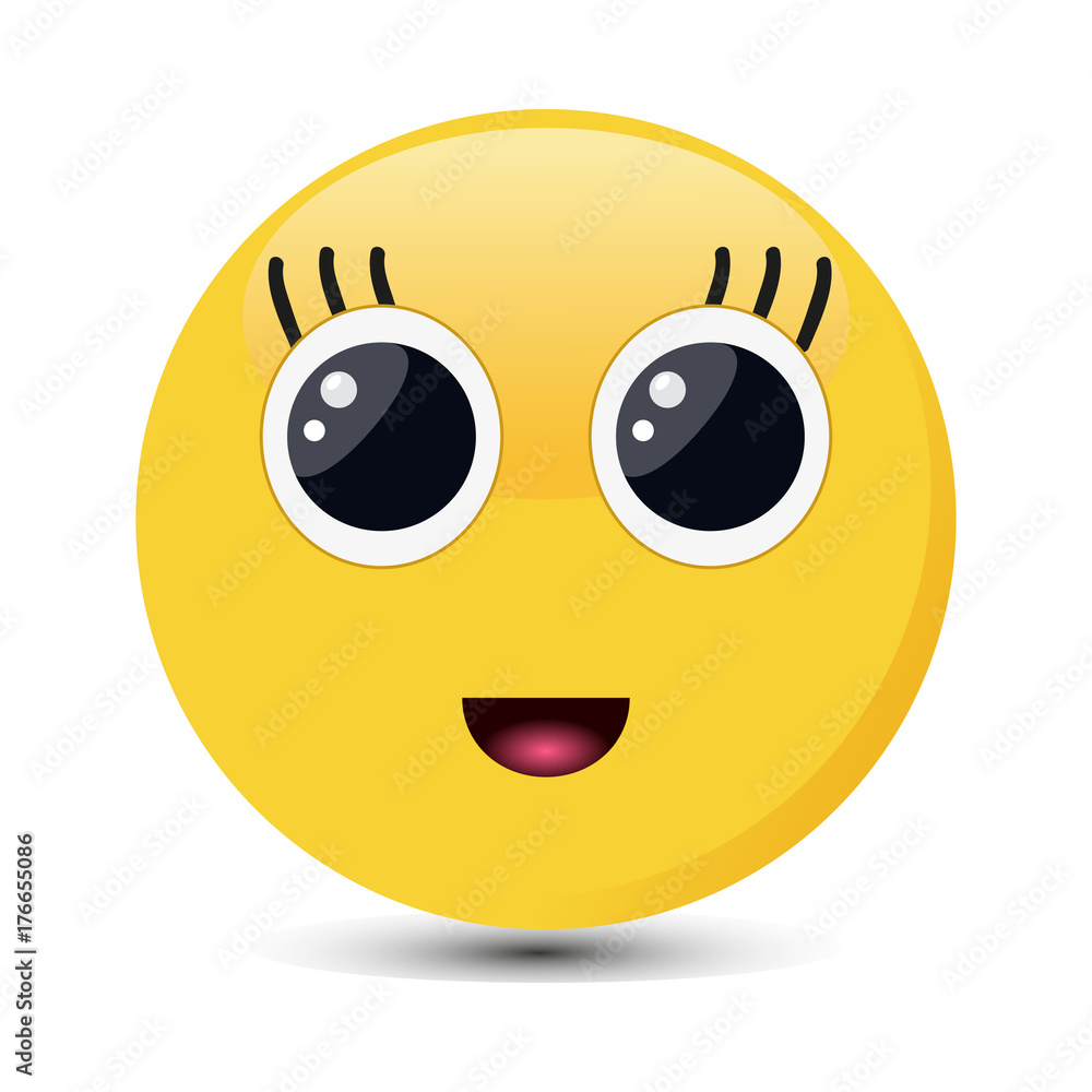 Smiling emoticon with happy eyes. Female emoji vector illustration ...
