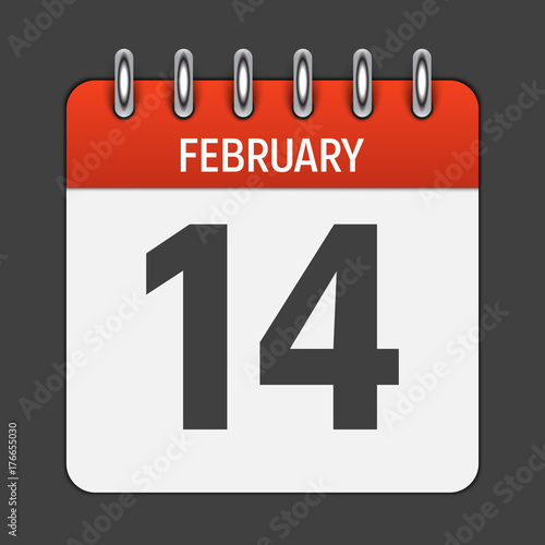 February 14 Calendar Daily Icon. Vector Illustration Emblem. Ele