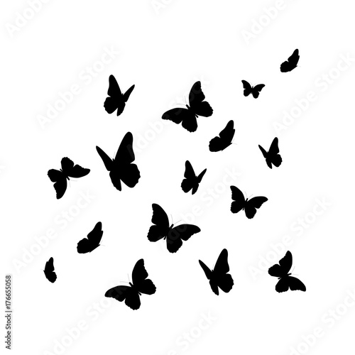 Sticker Beautifil Butterfly Silhouette Isolated on White Background Vect