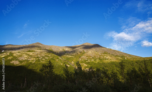 The tops of the Mountains, Khibiny and cloudy sky. Kola Peninsula, Russia.