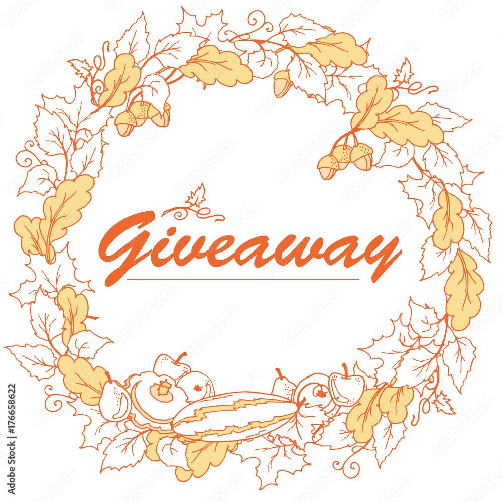 Autumn giveaway, elegant banner with leaves. Giveaway banner, hand drawn style, great for social media