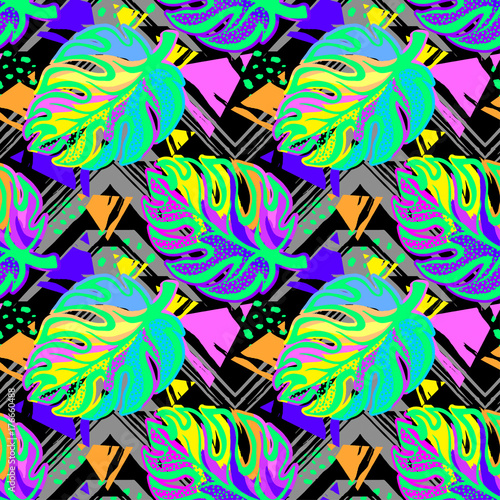 Exotic leaves seamless pattern.